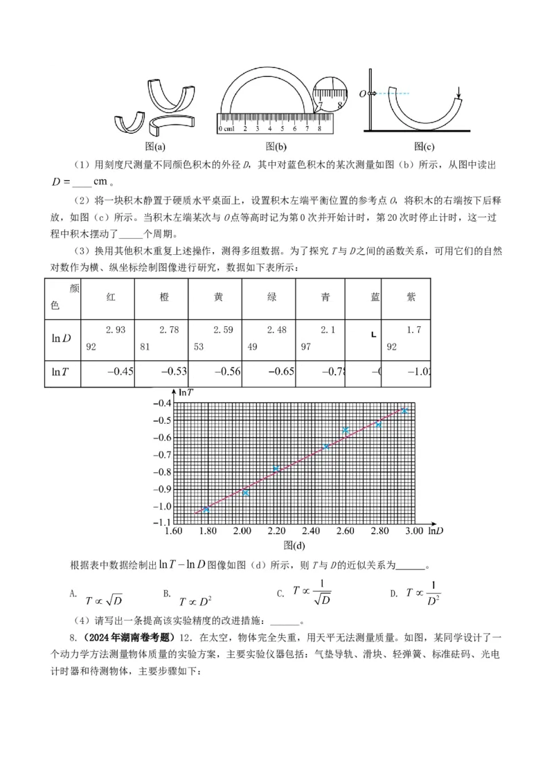 专题17力学实验-2024年高考真题和模拟题物理分类汇编（学生卷）_近10年高考真题汇编（必刷）_十年（2014-2024）高考物理真题分项汇编（全国通用）