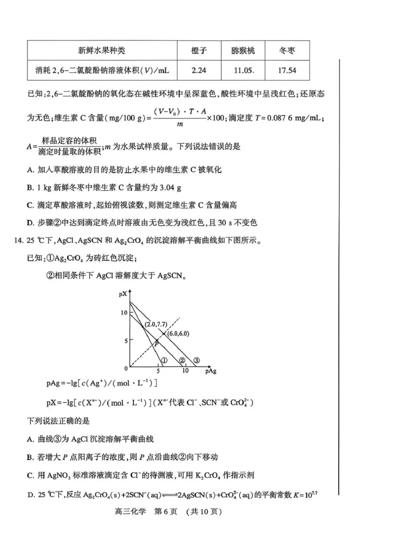 豫西北教研联盟（平许济洛）高三上学期1月质量检测化学(1)_2026年1月_260109河南省豫西北教研联盟（平许济洛）高三上学期1月质量检测（全科）