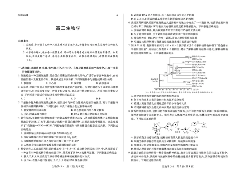 生物学高三第二次四省联考A卷(1)_2026年1月_260114陕晋青宁四省2025-2026学年高三上学期（1月）第二次联考（全）_陕晋青宁四省2025-2026学年高三上学期（1月）第二次联考生物