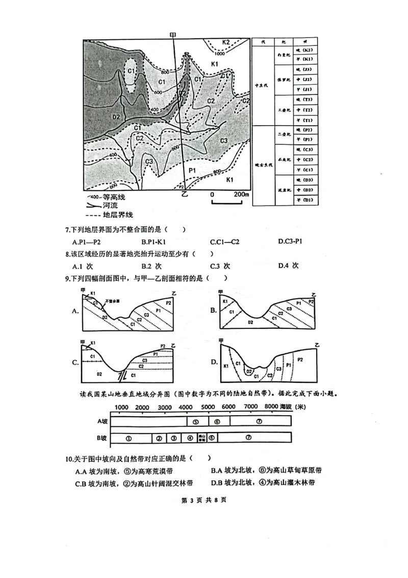 南京六校联合体高三上(8月调研)-地理试题+答案(1)_2023年9月_029月合集_2024届江苏省南京六校联合体高三上学期8月调研