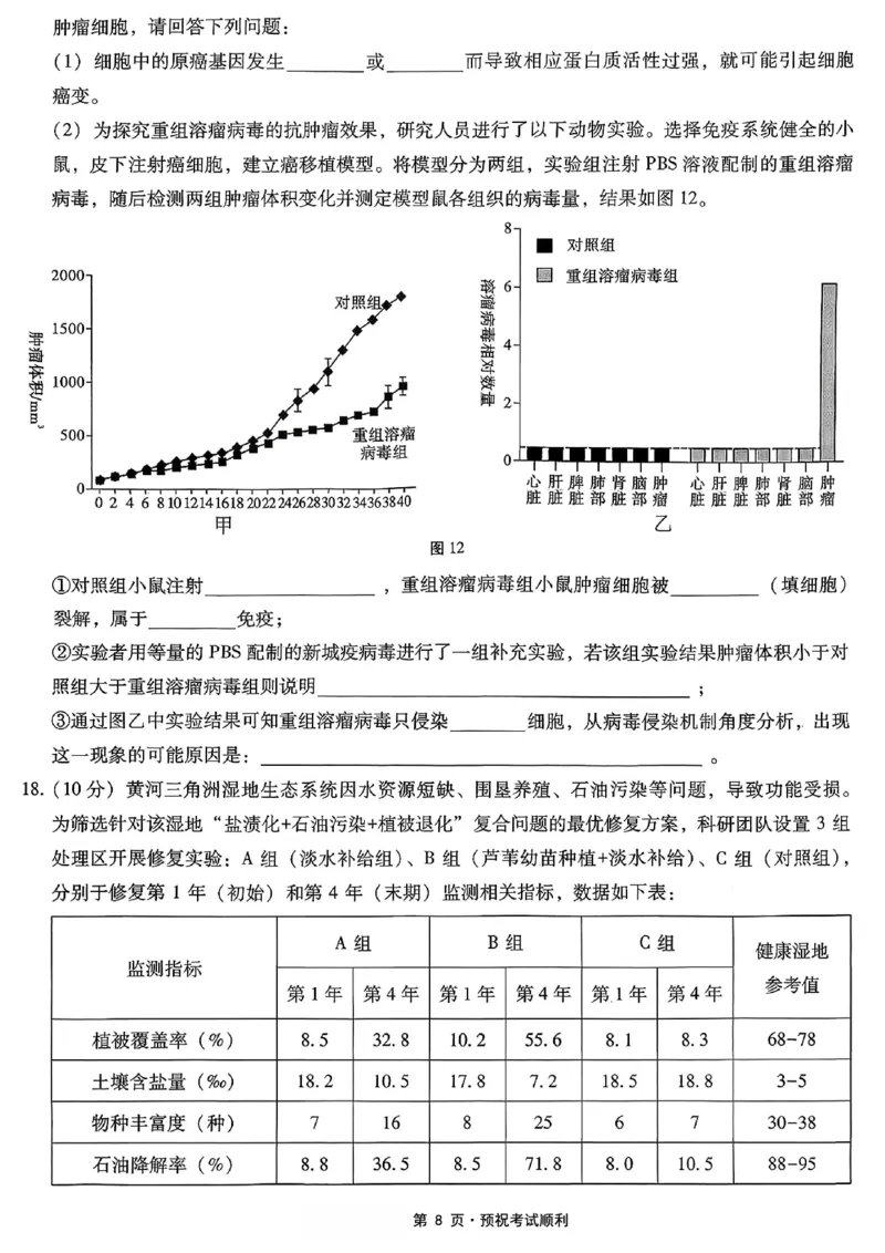 26八中5生物试卷(1)_2026年1月_260117重庆市第八中学2026届高考适应性月考卷（五）（全科）_重庆市第八中学2026届高三1月高考适应性月考卷五（一诊）生物试题和答案