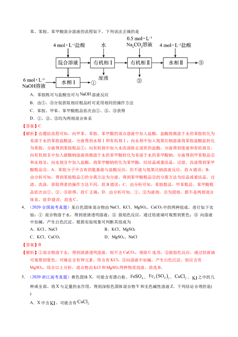 专题85物质检验与鉴别（解析卷）_近10年高考真题汇编（必刷）_十年（2014-2024）高考化学真题分项汇编（全国通用）_十年（2014-2023）高考化学真题分项汇编（全国通用）