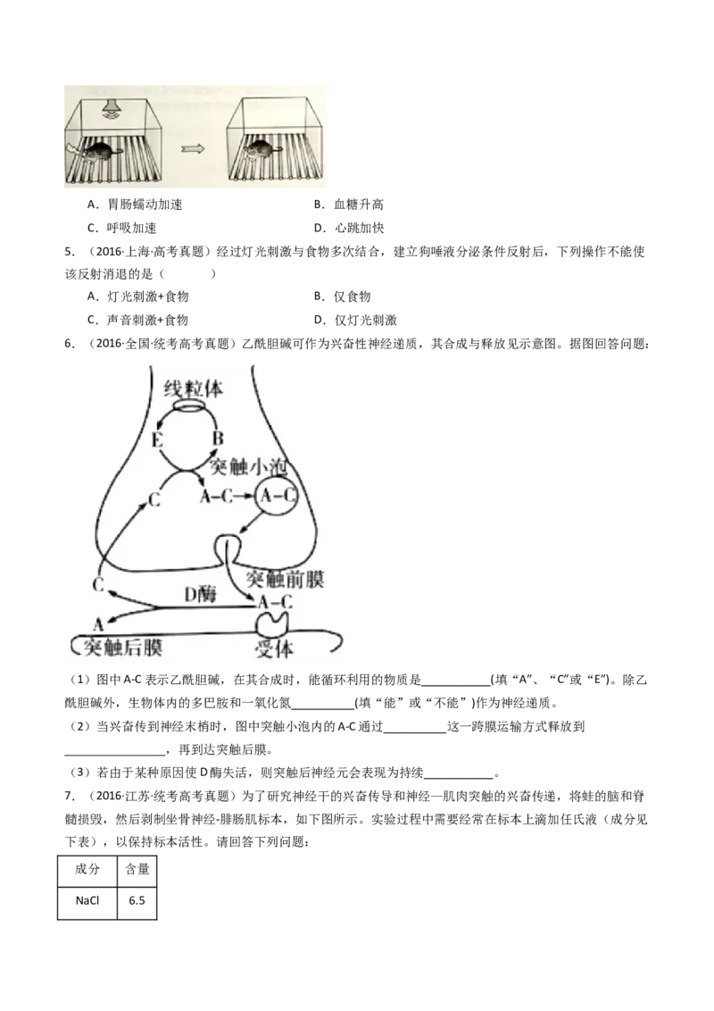 专题17神经调节（原卷卷）_近10年高考真题汇编（必刷）_十年（2014-2024）高考生物真题分项汇编（全国通用）_十年（2014-2023）高考生物真题分项汇编（全国通用）
