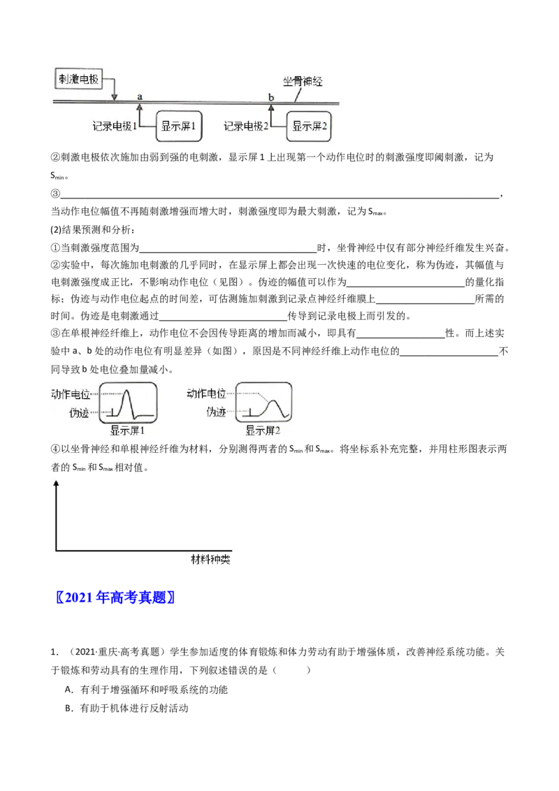 专题17神经调节（原卷卷）_近10年高考真题汇编（必刷）_十年（2014-2024）高考生物真题分项汇编（全国通用）_十年（2014-2023）高考生物真题分项汇编（全国通用）
