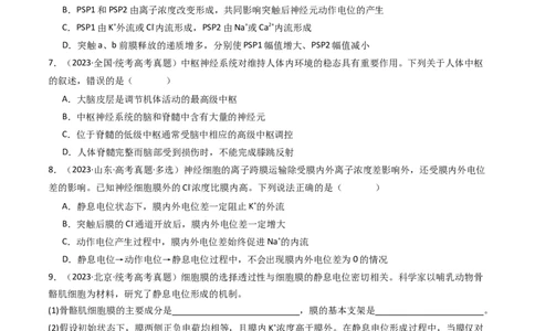 专题17神经调节（原卷卷）_近10年高考真题汇编（必刷）_十年（2014-2024）高考生物真题分项汇编（全国通用）_十年（2014-2023）高考生物真题分项汇编（全国通用）