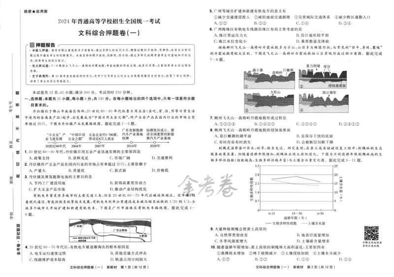 天星教育2024新教材高考最后一卷延边教育出版社文综试题_2024高考押题卷_12024天星全系列_tx《金k卷&middot;最后一卷》（9科全）_新教材