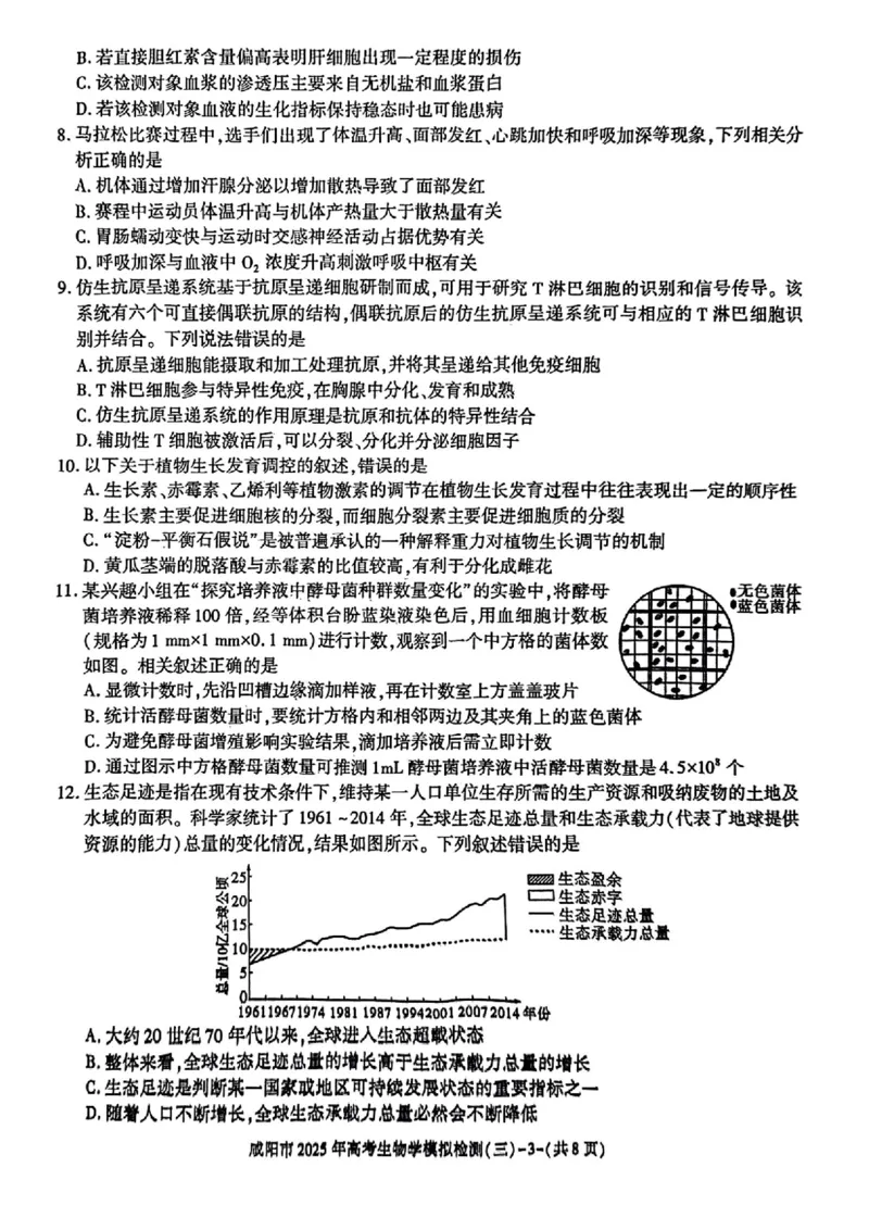陕西省咸阳市2025届高三下学期高考模拟检测（三）生物试题（含答案）_2025年5月_0501陕西省咸阳市2025年高考模拟检测（三）（咸阳三模）（全科）