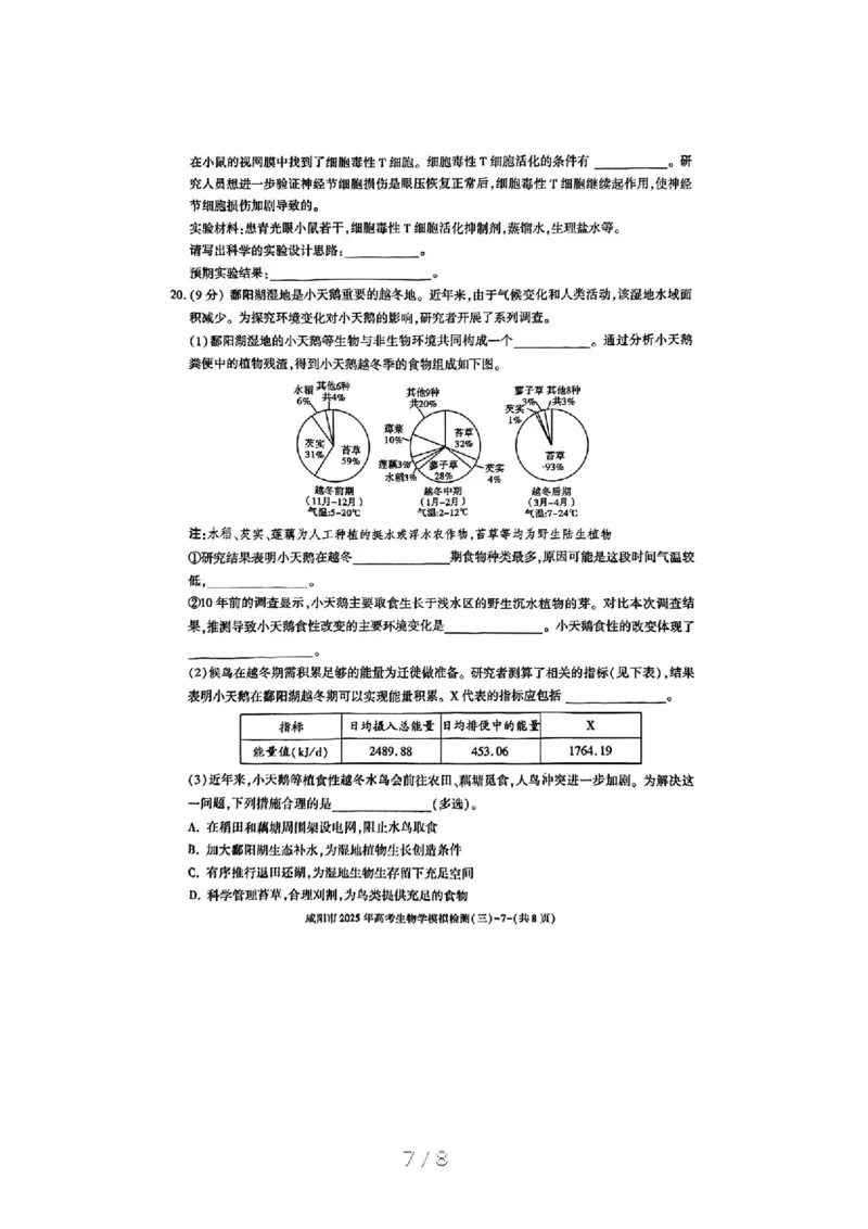 陕西省咸阳市2025届高三下学期高考模拟检测（三）生物试题（含答案）_2025年5月_0501陕西省咸阳市2025年高考模拟检测（三）（咸阳三模）（全科）