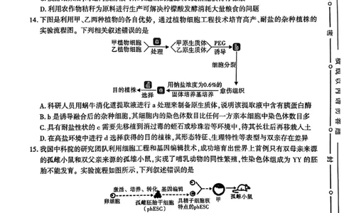 陕西省咸阳市2025届高三下学期高考模拟检测（三）生物试题（含答案）_2025年5月_0501陕西省咸阳市2025年高考模拟检测（三）（咸阳三模）（全科）