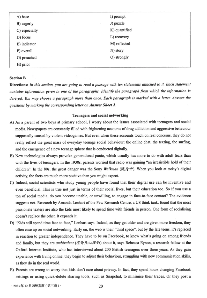 2023.12四级真题第3套可复制可检索_英语四六级整合_英语四六级真题版本二此版为主此文件夹会持续更新_四级真题_1.四级真题+答案解析+听力音频(1989-2025)_2023年_2023年12月CET4