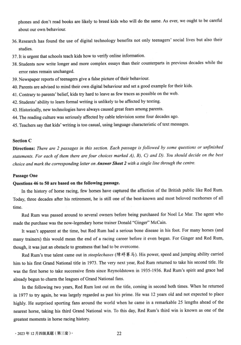 2023.12四级真题第3套可复制可检索_英语四六级整合_英语四六级真题版本二此版为主此文件夹会持续更新_四级真题_1.四级真题+答案解析+听力音频(1989-2025)_2023年_2023年12月CET4