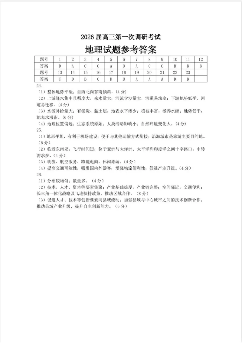 2026届苏北四市（徐州、淮安、连云港、宿迁）一模地理卷+答案(1)_2026年1月_260130江苏省2026届苏北四市（徐州、淮安、连云港、宿迁）一模（全科）