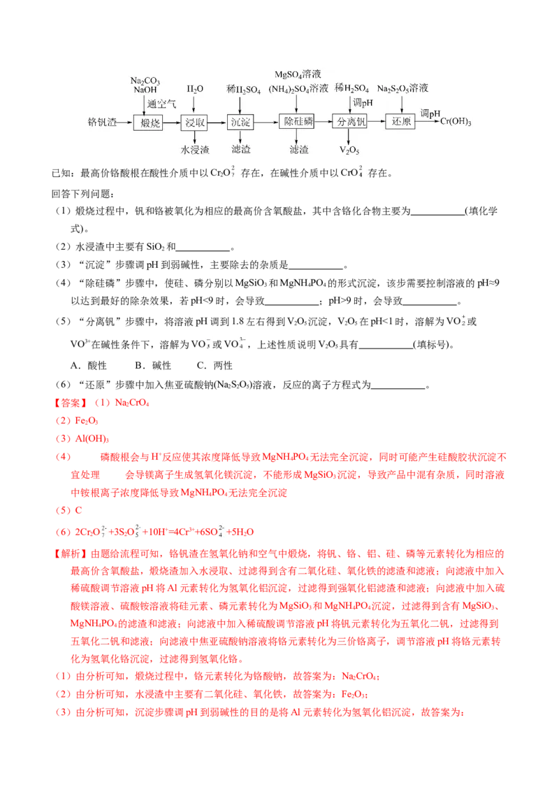 专题96工艺流程&mdash;&mdash;金属元素载体（解析卷）_近10年高考真题汇编（必刷）_十年（2014-2024）高考化学真题分项汇编（全国通用）_十年（2014-2023）高考化学真题分项汇编（全国通用）