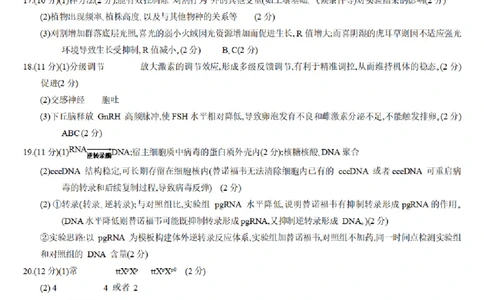 答案(2)(1)_2026年1月_260114重庆市育才中学校高2026届一诊模拟考试（全）_重庆市育才中学校高2026届一诊模拟考试生物试题含答案