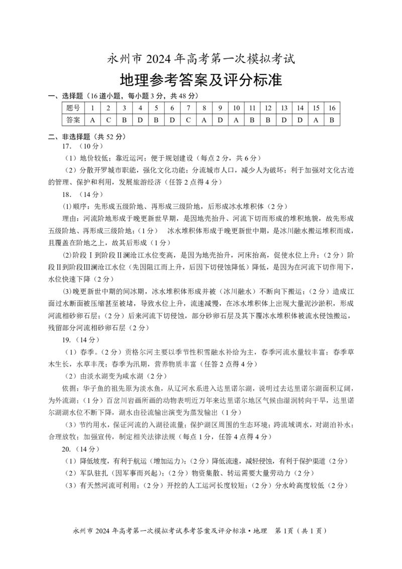 2024年高考第一次模拟考试地理参考答案_2023年9月_01每日更新_24号_2024届湖南省永州市高三上学期第一次模拟考试_湖南省永州市2024届高三上学期第一次模拟考试地理_地理