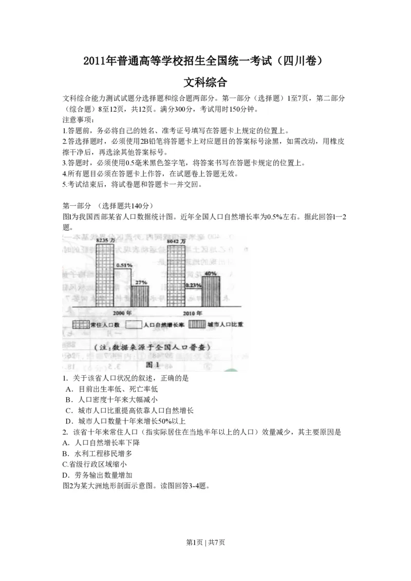 2011年高考地理试卷（四川）（空白卷）_地理历年高考真题_新&middot;PDF版2008-2025&middot;高考地理真题_地理（按年份分类）2008-2025_2011&middot;地理高考真题