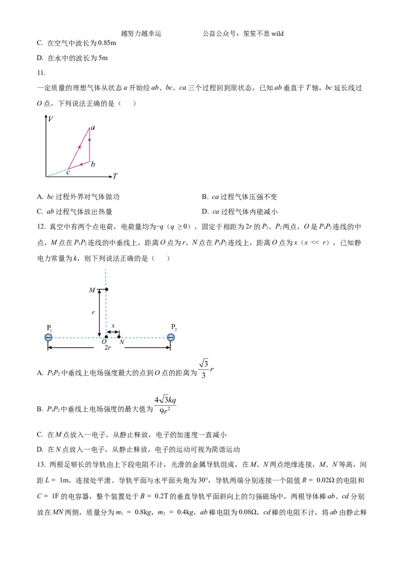 精品解析：2024年高考海南卷物理真题（原卷版）_高考真题全网收集_物理_2024年新高考海南卷物理高考真题解析（参考版）