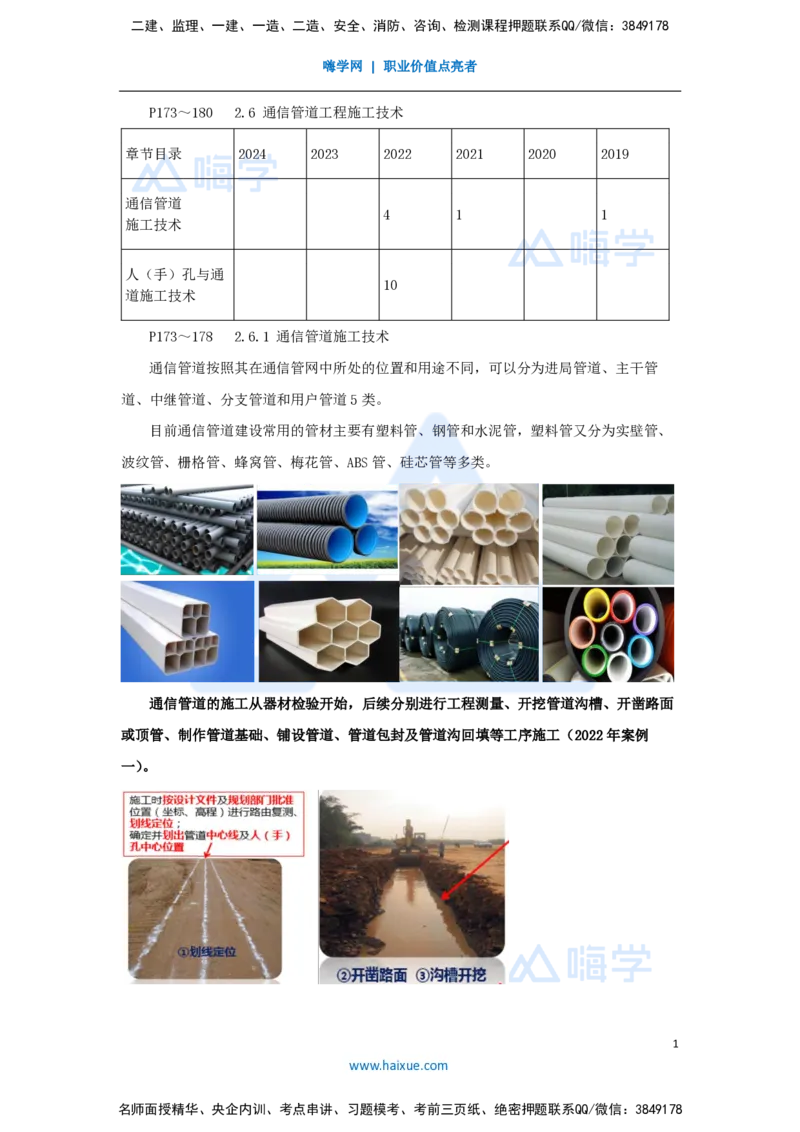 25.2025杨鹏-名师精讲通关-第二章（25）2.6通信管道工程施工技术_2026年一级建造师_2026年一建通信_2025年一建通信SVIP_02-基础精讲✿高端面授✿深度强化_讲义