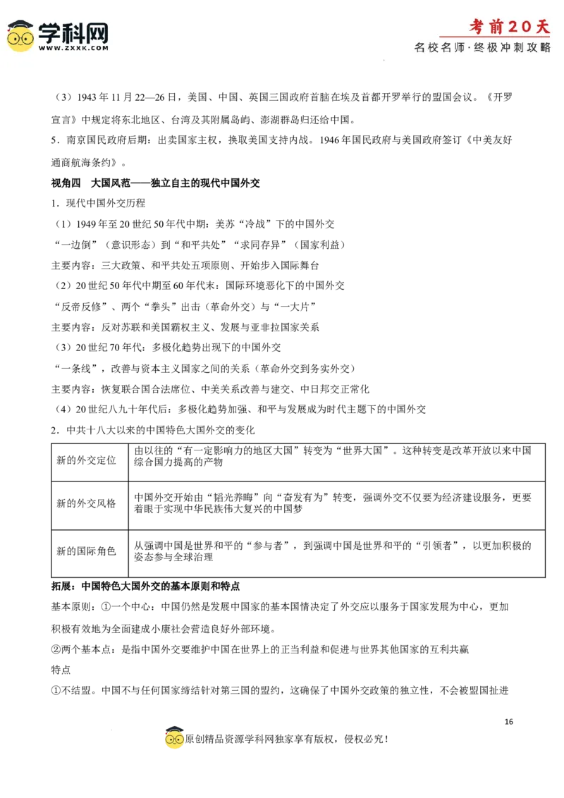 历史（四）-2024年高考考前20天终极冲刺攻略_2024高考押题卷_62024学科网全系列_21学科网高考考前终极攻略_历史-2024年高考考前20天终极冲刺攻略