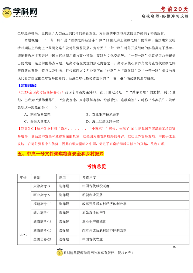历史（四）-2024年高考考前20天终极冲刺攻略_2024高考押题卷_62024学科网全系列_21学科网高考考前终极攻略_历史-2024年高考考前20天终极冲刺攻略