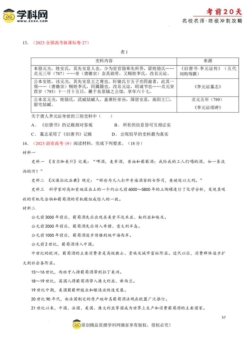 历史（四）-2024年高考考前20天终极冲刺攻略_2024高考押题卷_62024学科网全系列_21学科网高考考前终极攻略_历史-2024年高考考前20天终极冲刺攻略