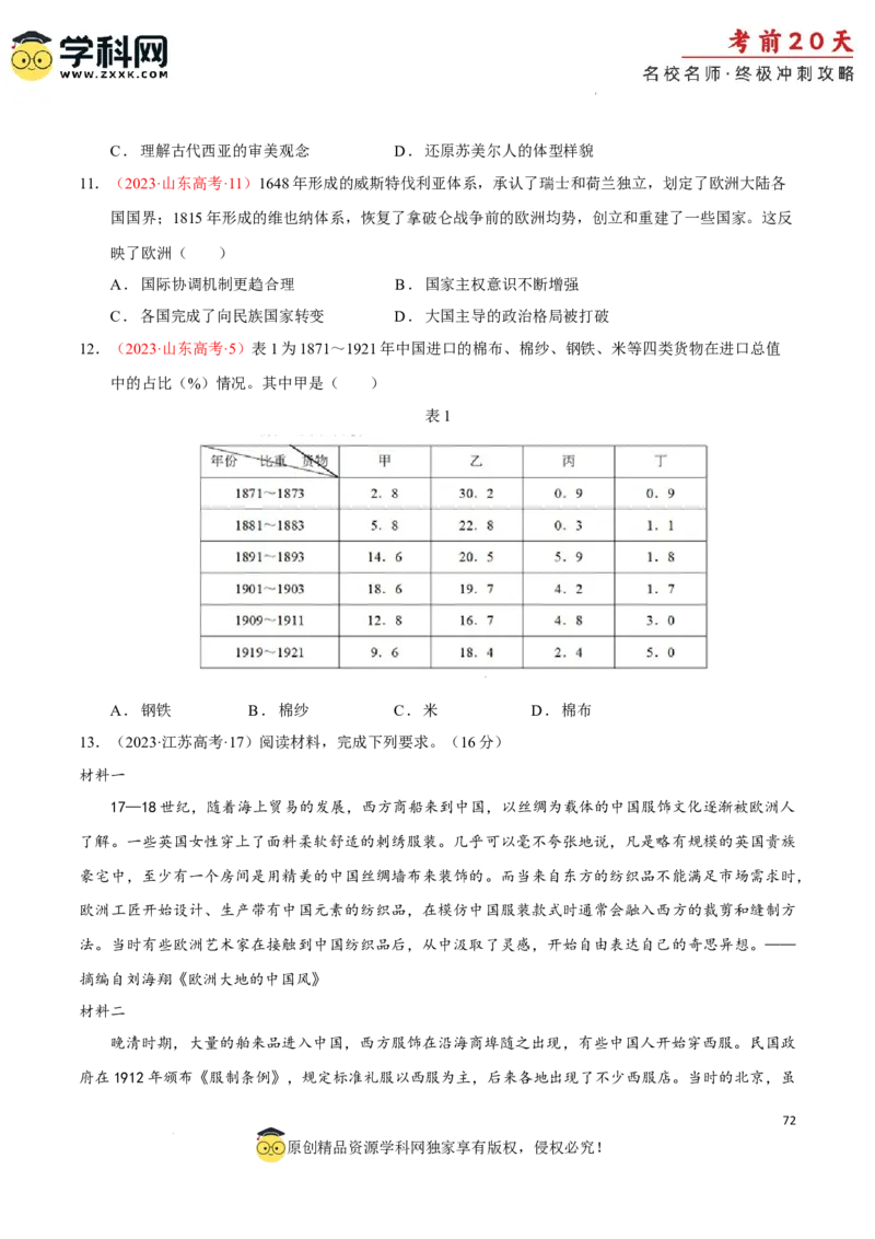 历史（四）-2024年高考考前20天终极冲刺攻略_2024高考押题卷_62024学科网全系列_21学科网高考考前终极攻略_历史-2024年高考考前20天终极冲刺攻略