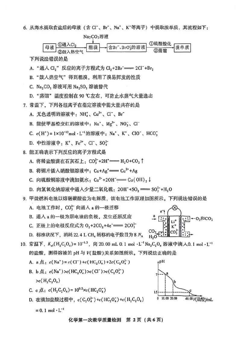 2023届福建省漳州市高三毕业班9月第一次教学质量检测化学试卷(1)_2023年8月_028月合集_2023届福建省漳州市高三上学期第一次教学质量检测