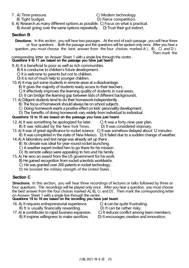 2021.06六级真题第2套_英语四六级整合_英语四六级真题版本二此版为主此文件夹会持续更新_六级真题_1.六级真题+答案解析+听力音频_2014年-2022年真题解析音频_2021年06月CET6