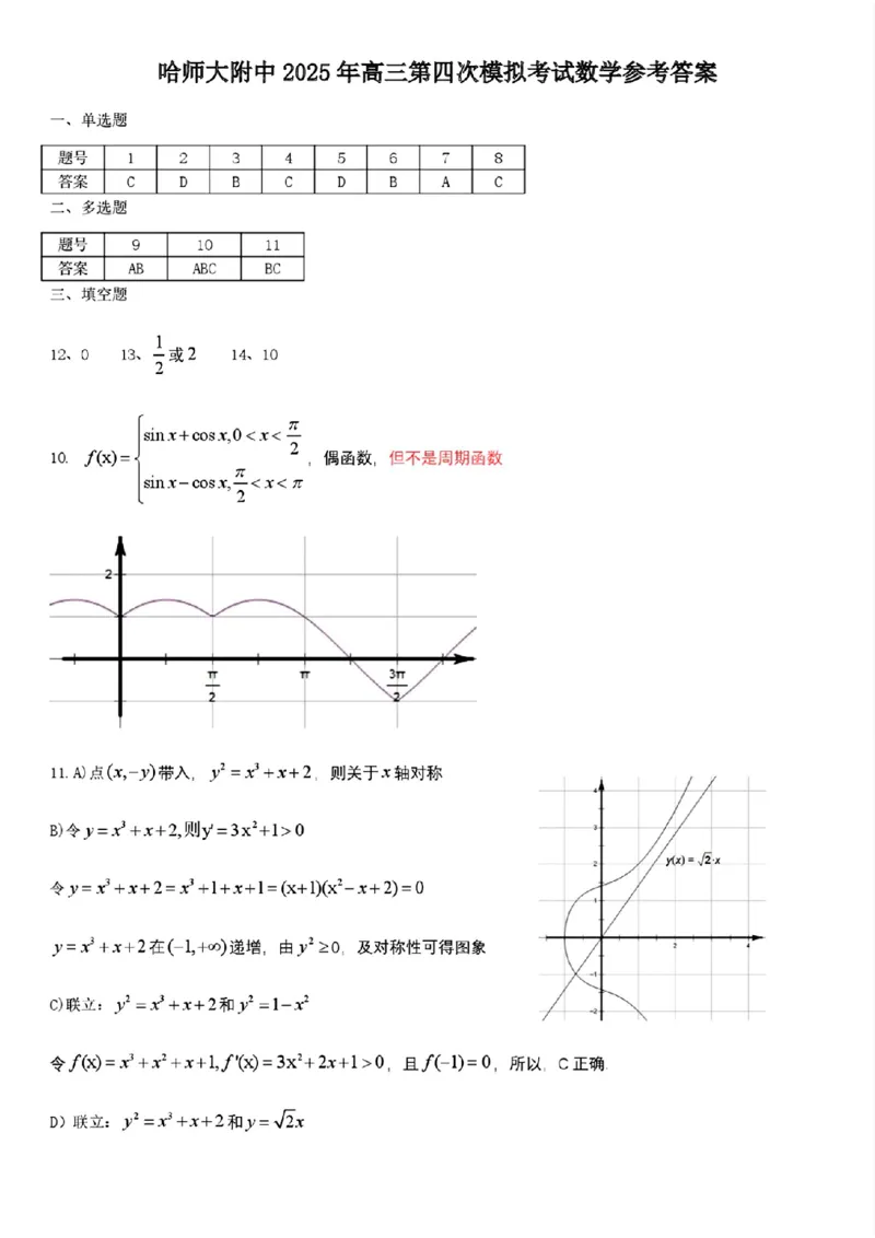 黑龙江省哈尔滨师范大学附属中学2024-2025学年高三下学期5月第四次模拟考试数学试题+答案_2025年5月_250531黑龙江省哈尔滨市哈尔滨师范大学附属中学2025届高三第四次模拟考试（全科）