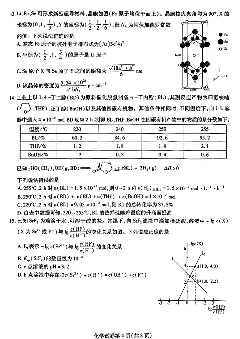 2024届东北三省三校高三下学期第四次联合模拟考试-化学(1)_2024年6月(1)_026月合集_2024届东北三省三校高三下学期第四次联合模拟考试全科
