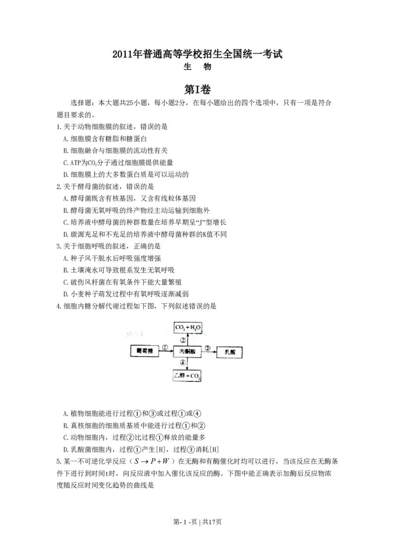 2011年高考生物试卷（海南）（解析卷）_生物历年高考真题_新&middot;PDF版2008-2025&middot;高考生物真题_生物（按省份分类）2008-2025_2008-2024&middot;（海南）生物高考真题