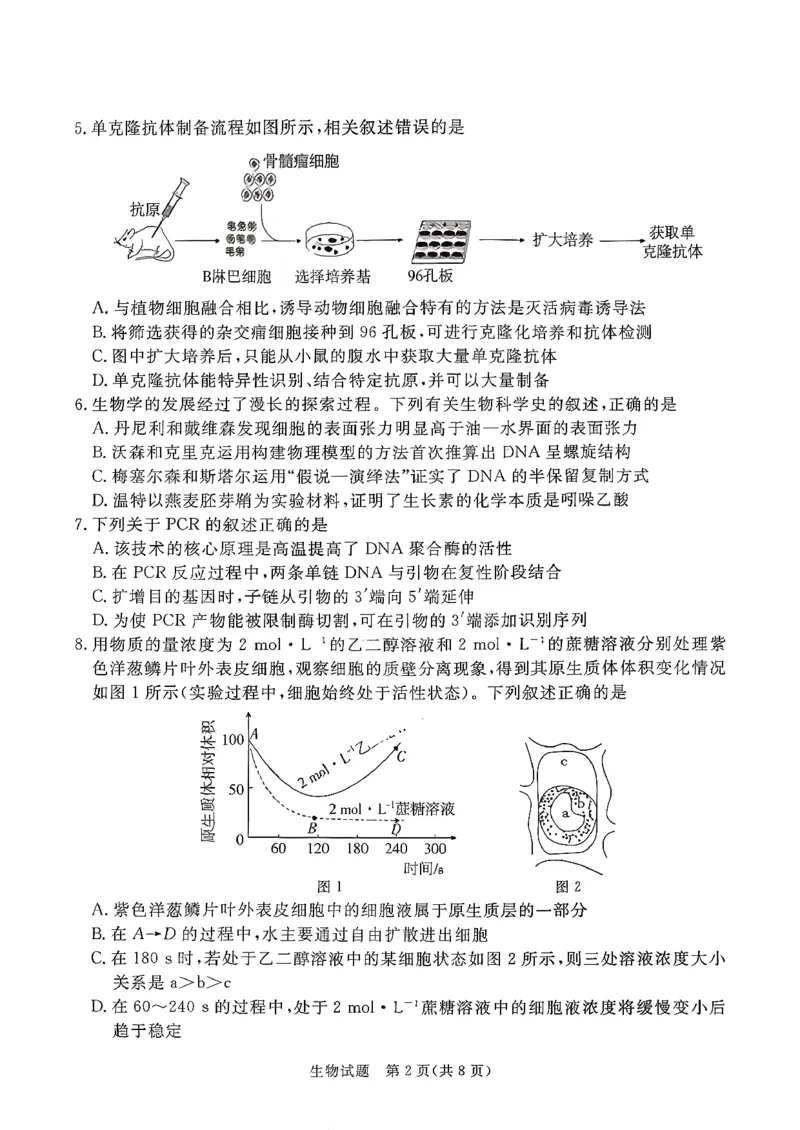 生物试卷湛江市2026年普通高考测试(一)(1)_2026年1月_260128广东省湛江市高三年级2026年高考测试（一）(湛江一模)（全科）_2026届湛江市高三上学期普通高考测试（一）生物试题含答案