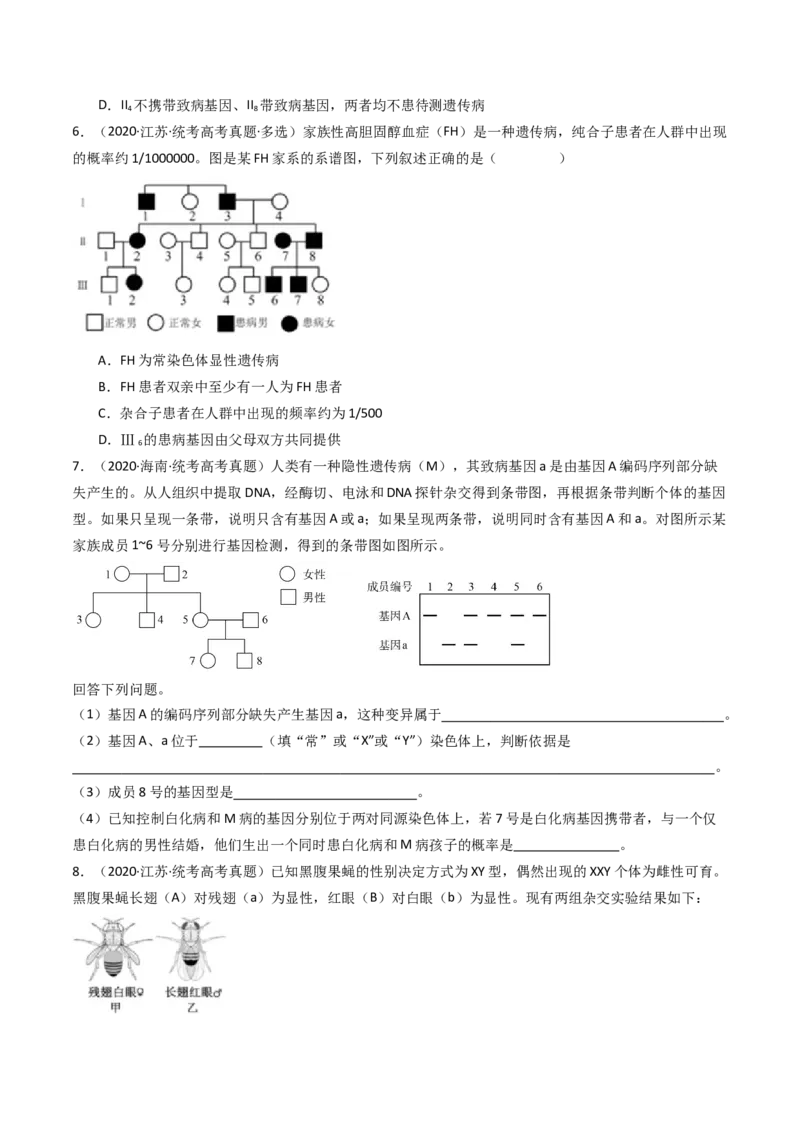 专题13伴性遗传和人类遗传病（原卷卷）_近10年高考真题汇编（必刷）_十年（2014-2024）高考生物真题分项汇编（全国通用）_十年（2014-2023）高考生物真题分项汇编（全国通用）