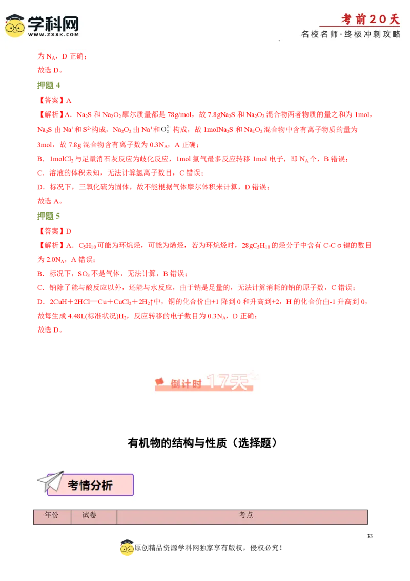 化学（一）-2024年高考考前20天终极冲刺攻略_2024高考押题卷_62024学科网全系列_21学科网高考考前终极攻略_化学-2024年高考考前20天终极冲刺攻略