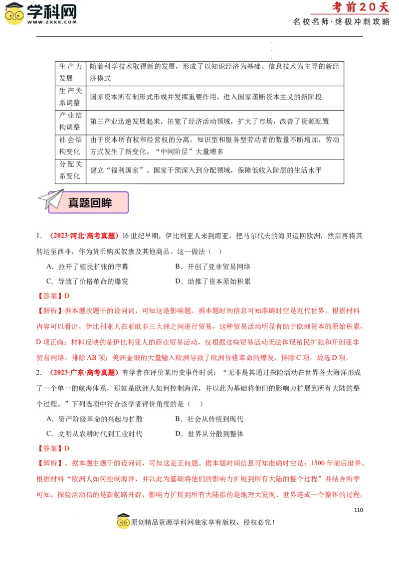 历史（二）（解析版）_2024高考押题卷_62024学科网全系列_21学科网高考考前终极攻略_历史-2024年高考考前20天终极冲刺攻略_历史（二）-2024年高考考前20天终极冲刺攻略