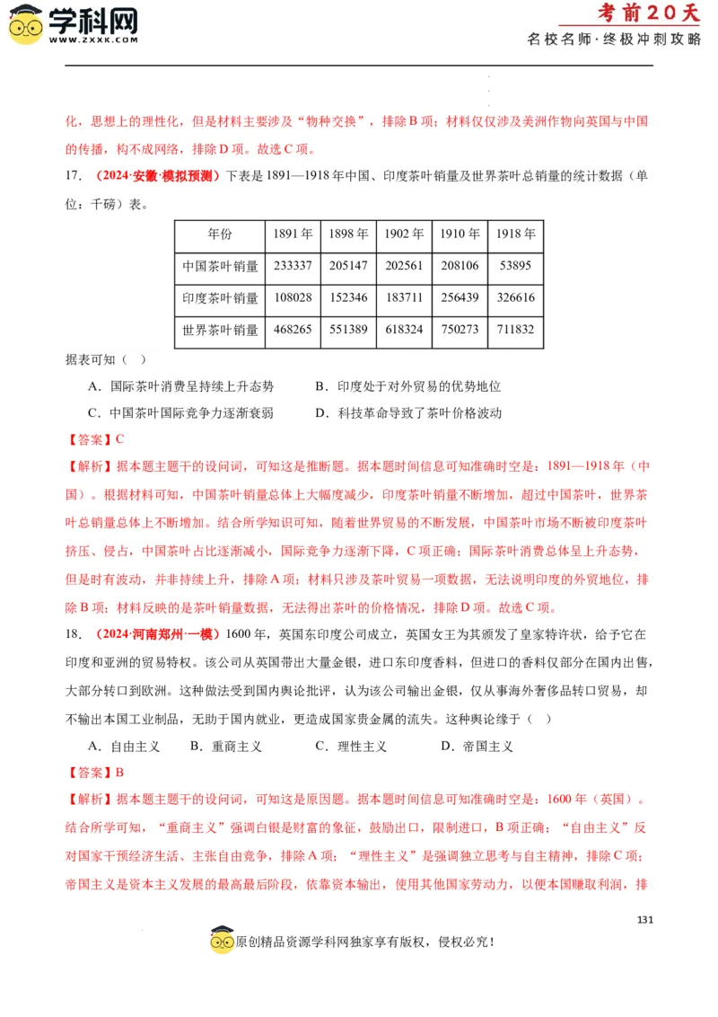 历史（二）（解析版）_2024高考押题卷_62024学科网全系列_21学科网高考考前终极攻略_历史-2024年高考考前20天终极冲刺攻略_历史（二）-2024年高考考前20天终极冲刺攻略