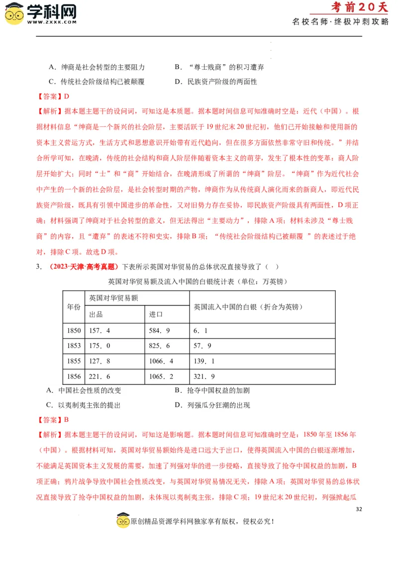 历史（二）（解析版）_2024高考押题卷_62024学科网全系列_21学科网高考考前终极攻略_历史-2024年高考考前20天终极冲刺攻略_历史（二）-2024年高考考前20天终极冲刺攻略