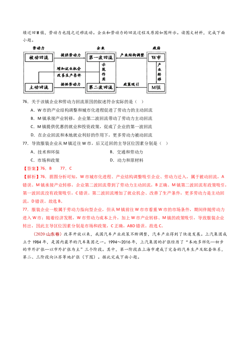 专题11区域产业活动-十年（2014-2023）高考地理真题分项汇编（解析卷）_近10年高考真题汇编（必刷）_十年（2014-2024）高考地理真题分项汇编（全国通用）