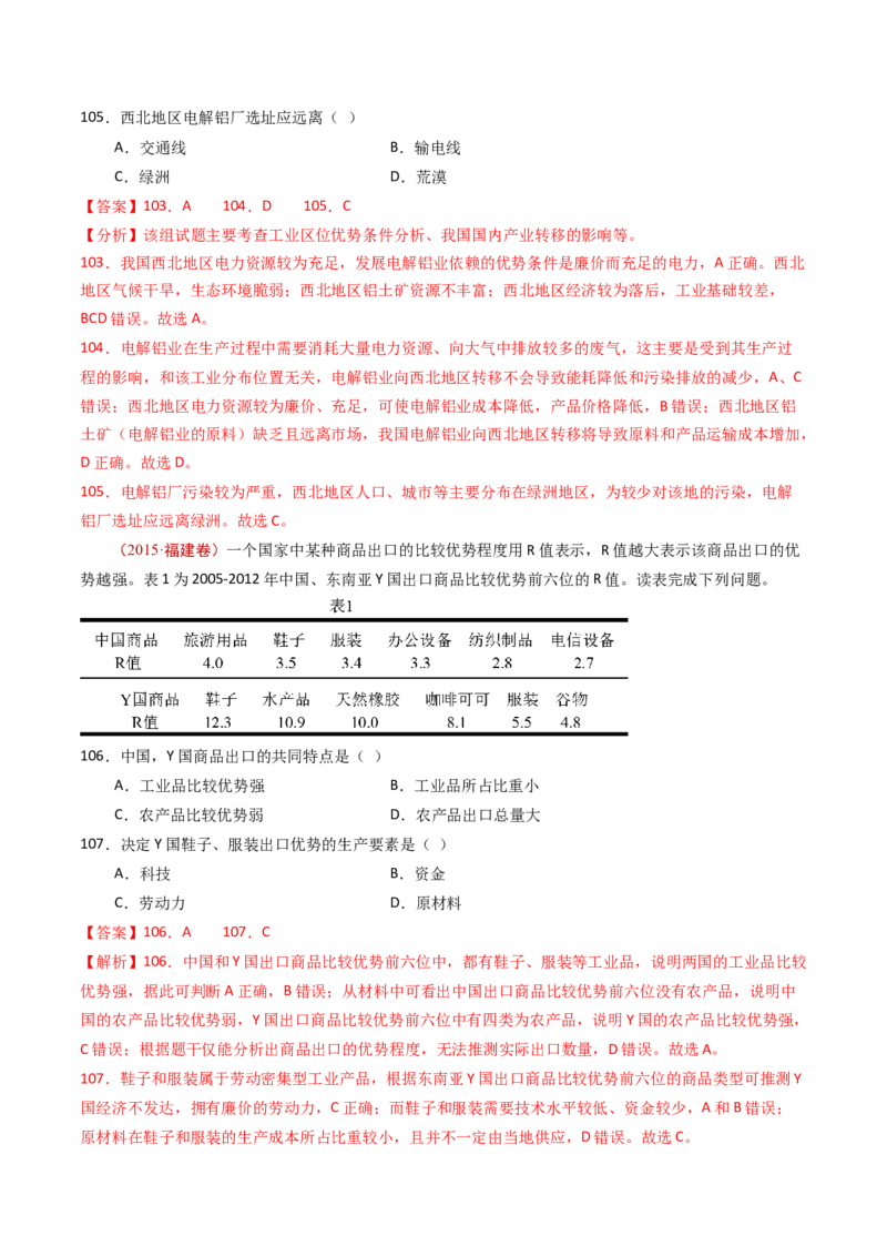 专题11区域产业活动-十年（2014-2023）高考地理真题分项汇编（解析卷）_近10年高考真题汇编（必刷）_十年（2014-2024）高考地理真题分项汇编（全国通用）