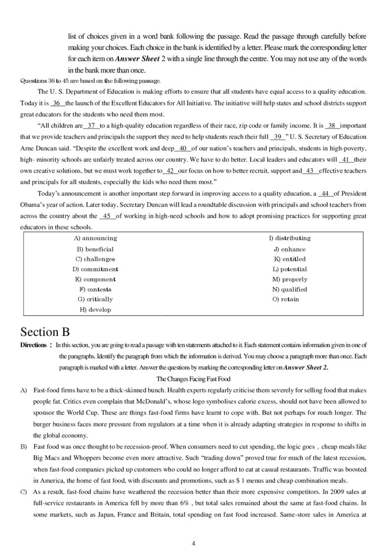 2015年6月大学英语四级真题（一）_英语四六级整合_英语四六级真题版本二此版为主此文件夹会持续更新_四级真题_1.四级真题+答案解析+听力音频(1989-2025)_2015年_2015年06月CET4
