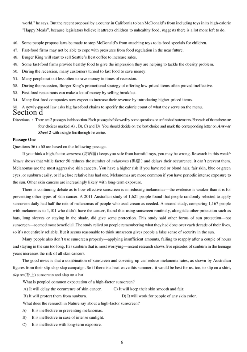 2015年6月大学英语四级真题（一）_英语四六级整合_英语四六级真题版本二此版为主此文件夹会持续更新_四级真题_1.四级真题+答案解析+听力音频(1989-2025)_2015年_2015年06月CET4