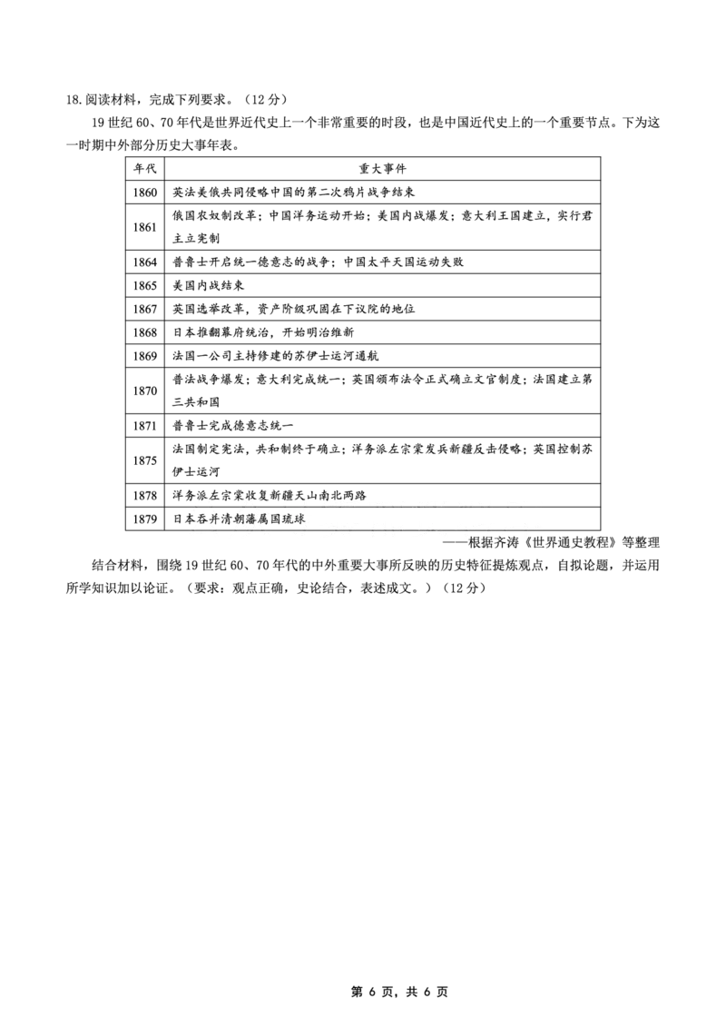 高2025届2024-2025学年（下）高考模拟考试（二）历史_2025年5月_250527重庆市育才中学高2025届2024-2025学年（下）高考模拟考试（二）（全科）