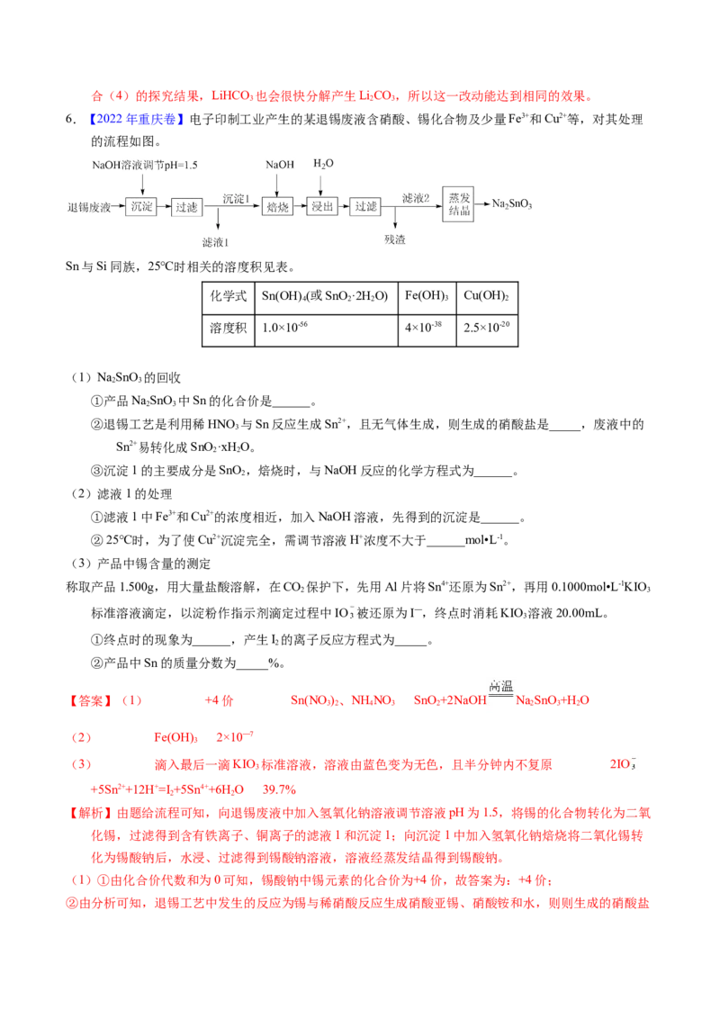 专题93工艺流程&mdash;&mdash;物质分离提纯（解析卷）_近10年高考真题汇编（必刷）_十年（2014-2024）高考化学真题分项汇编（全国通用）_十年（2014-2023）高考化学真题分项汇编（全国通用）