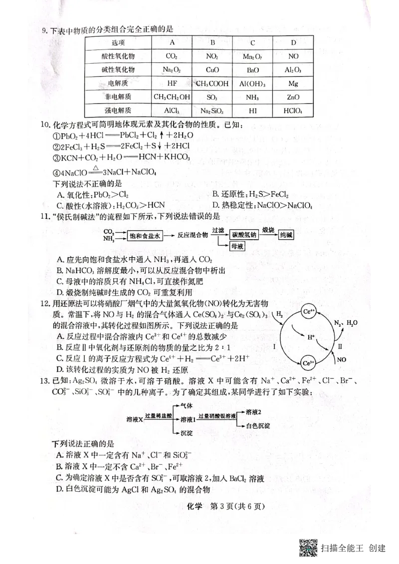 2023年齐市地区普高联谊校高三第一次月考化学(1)_2023年9月_029月合集_2024届黑龙江省齐齐哈尔市地区普高联谊校高三上学期9月月考