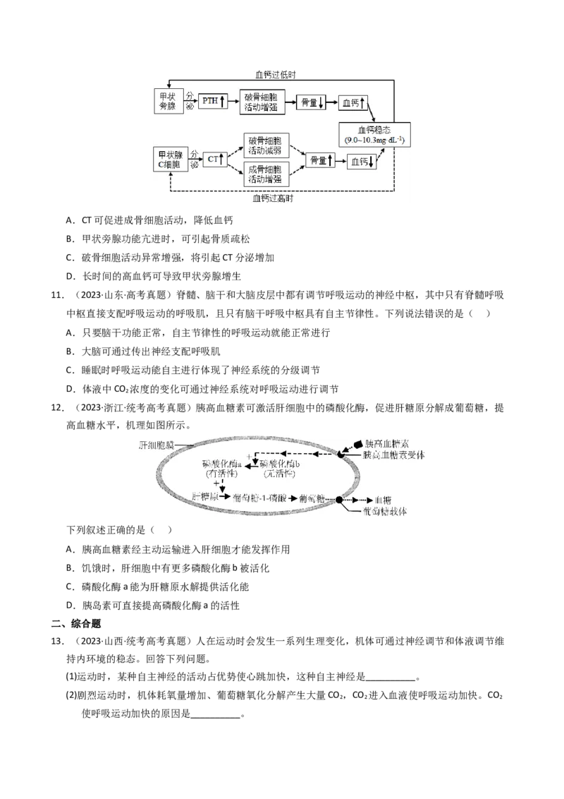 专题13体液调节（学生卷）_近10年高考真题汇编（必刷）_十年（2014-2024）高考生物真题分项汇编（全国通用）_2023年高考真题和模拟题生物分项汇编（全国通用）