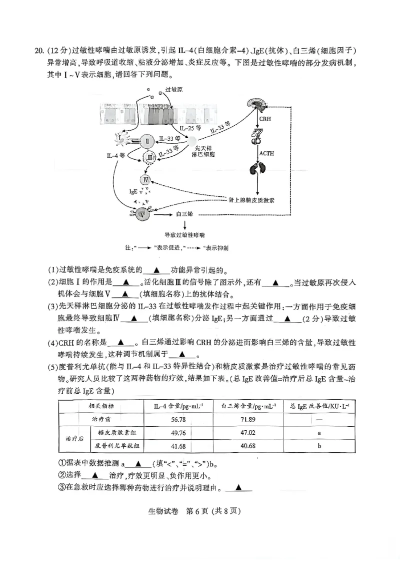 江苏省南通市2026届高三上学期学业质量监测生物试题(1)_2026年1月_260130江苏省南通市2026届高三年级上学期学业质量监测（南通一模）（全科）