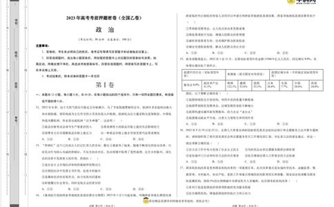 政治（全国乙卷）（考试版）A3_2023高考押题卷_学易金卷-2023学科网押题卷（各科各版本）_2023学科网押题卷-学易金卷-政治