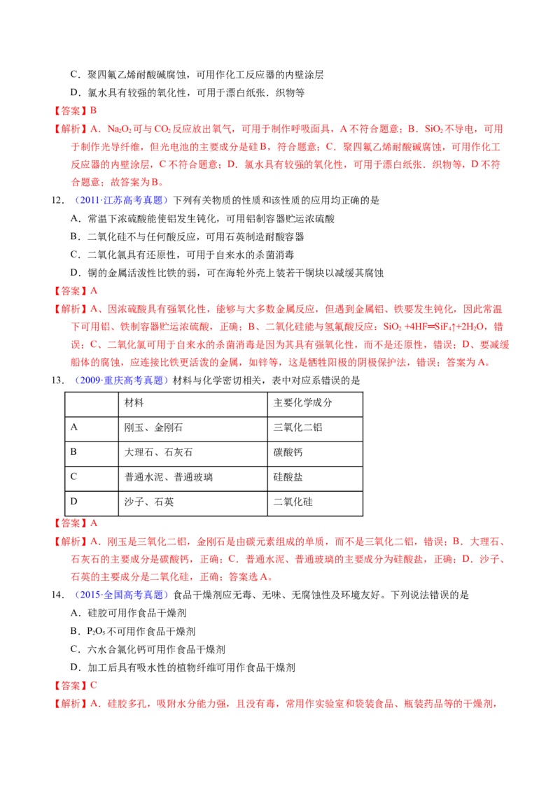 专题23碳、硅及无机非金属材料（解析卷）_近10年高考真题汇编（必刷）_十年（2014-2024）高考化学真题分项汇编（全国通用）_十年（2014-2023）高考化学真题分项汇编（全国通用）