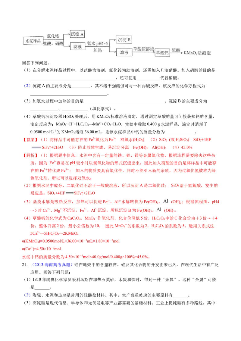 专题23碳、硅及无机非金属材料（解析卷）_近10年高考真题汇编（必刷）_十年（2014-2024）高考化学真题分项汇编（全国通用）_十年（2014-2023）高考化学真题分项汇编（全国通用）