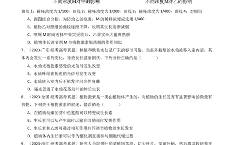 专题15植物的生命活动调节（原卷卷）_近10年高考真题汇编（必刷）_十年（2014-2024）高考生物真题分项汇编（全国通用）_十年（2014-2023）高考生物真题分项汇编（全国通用）